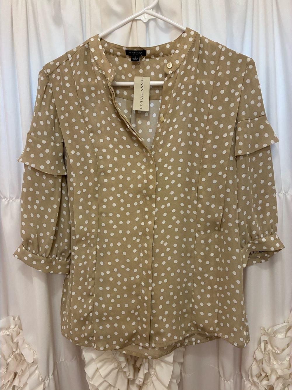 Ann Taylor Tan Polka Dot Blouse